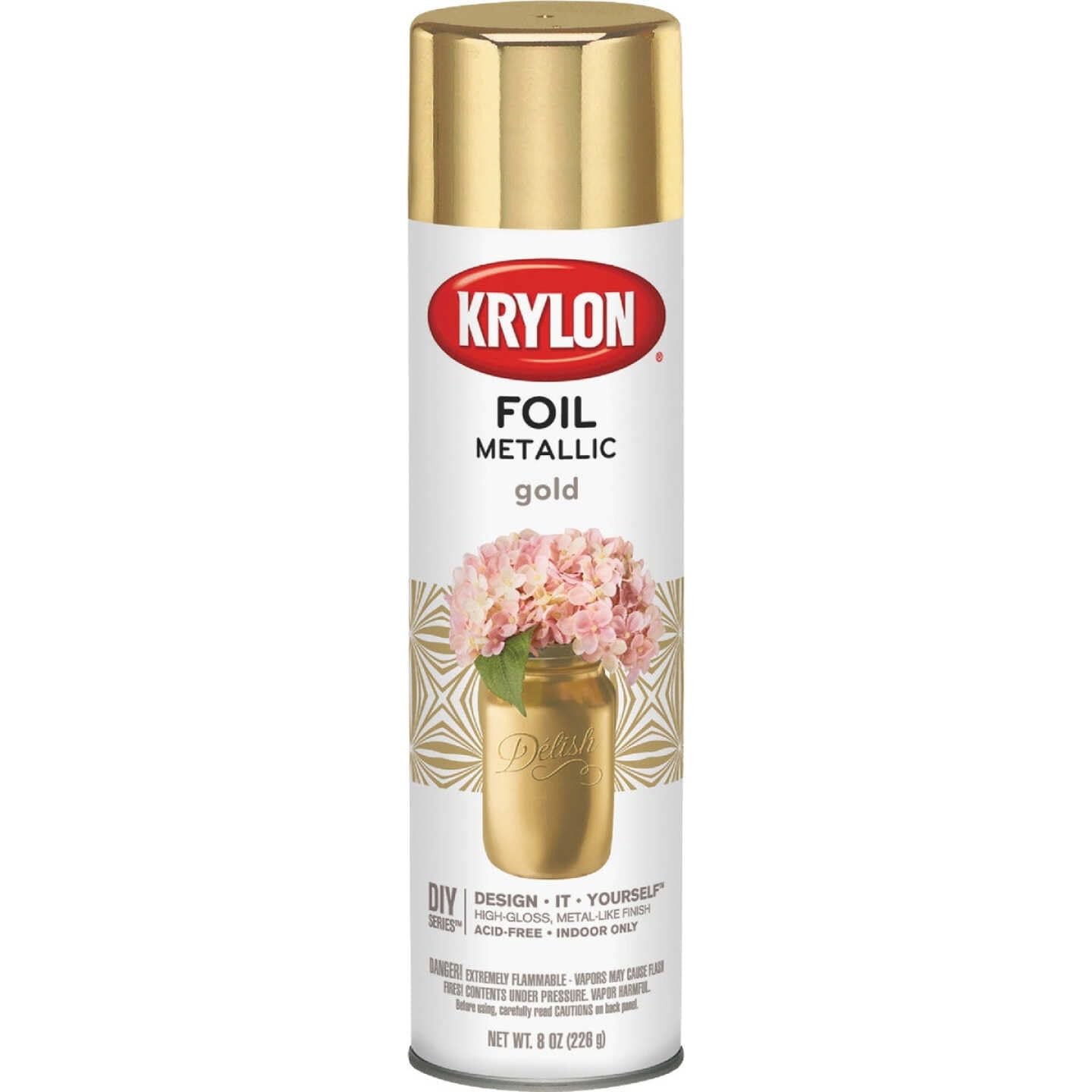 Krylon Foil High Gloss Metallic Spray Paint 8oz Gold for Crafting and DIY