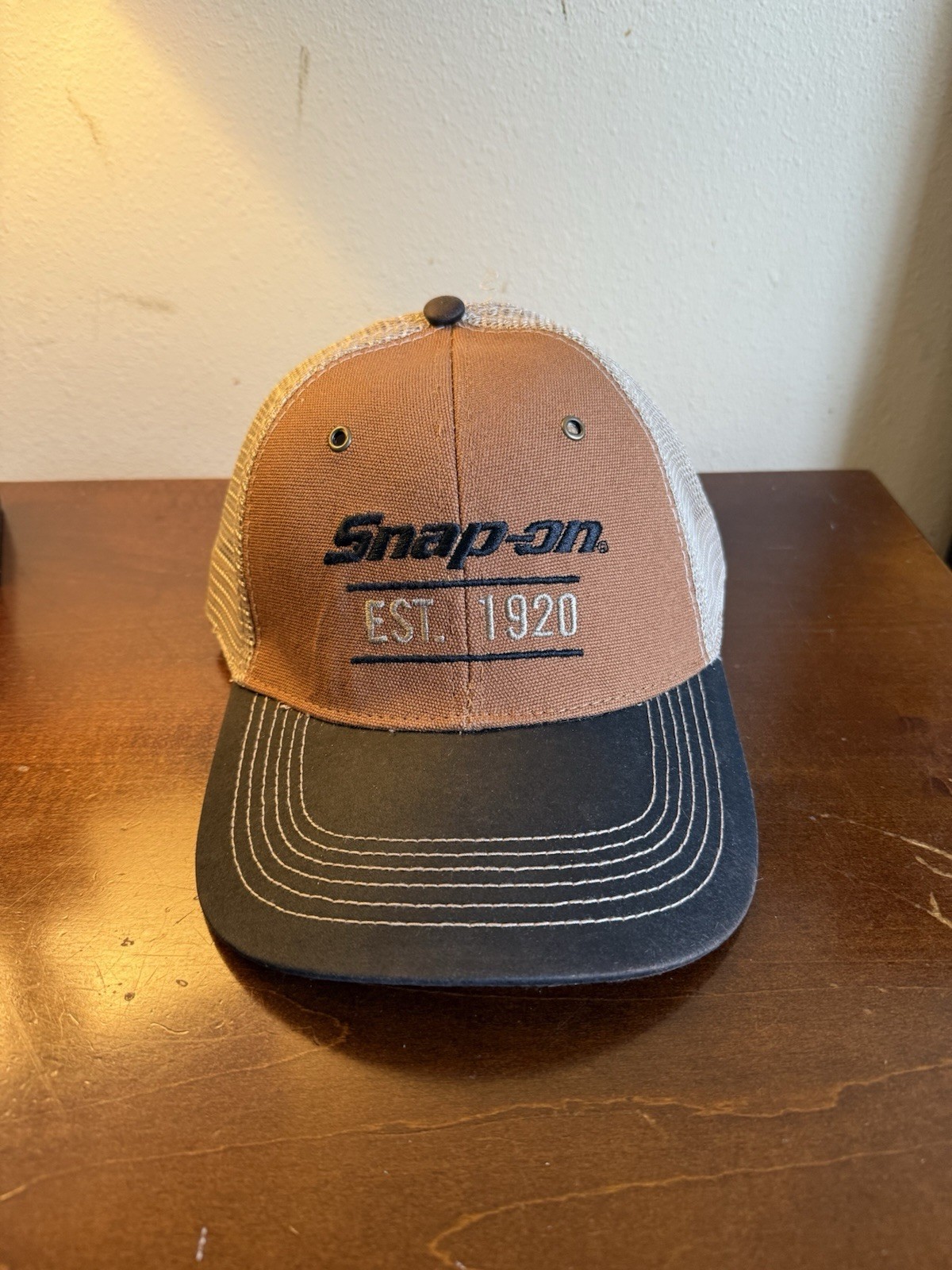 Snap On Tools Hat Cap Mesh Black/brown Adjustable Velcro Brand New Official ￼