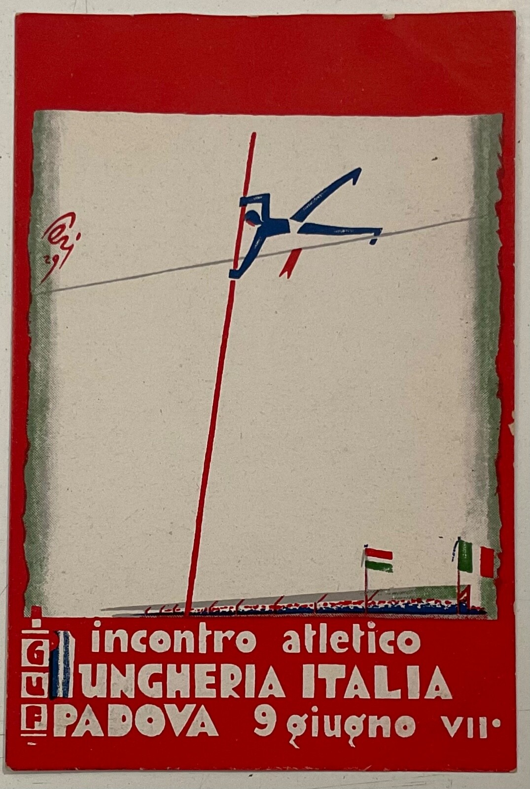 PADUA GUF ATHLETIC MEETING HUNGARY ITALY A.VII° FUTURISTIC GRAPHIC POSTCARD