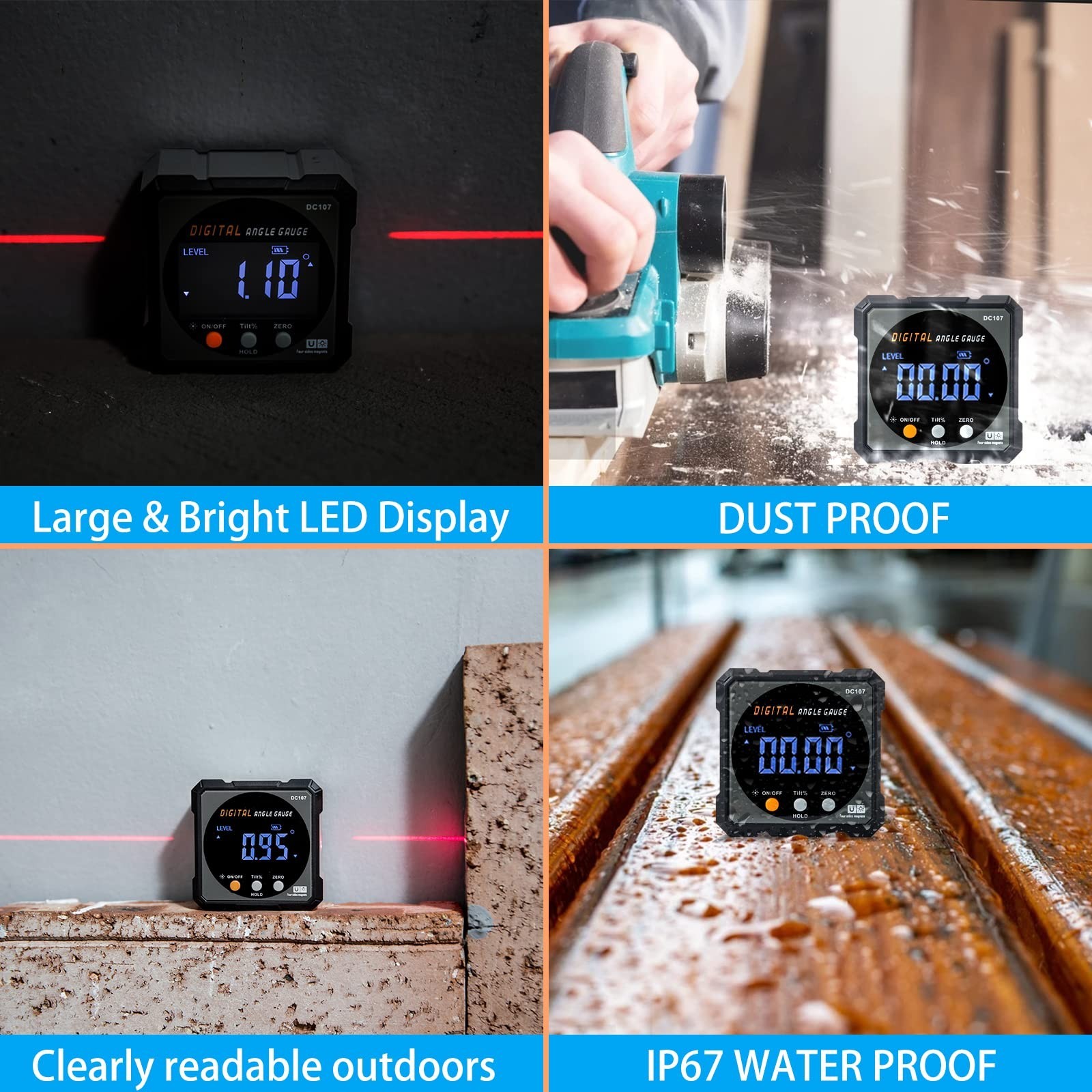 Digital Angle Finder with Laser - Magnetic Inclinometer, Backlit Miter Protracto