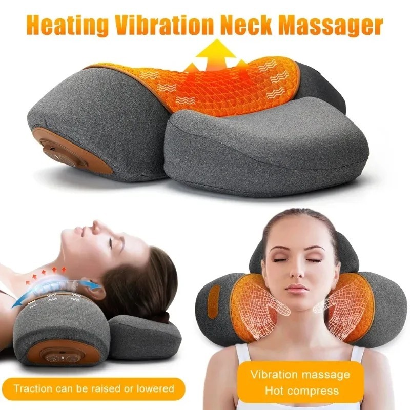 Electric Neck Massager Pillow Cervical Stretcher Heating Vibration MassSage Back