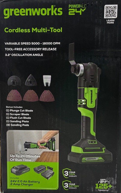 Greenworks 24V Cordless Multi-Tool, Oscillating Tool, 2.0Ah Battery, 2A Charger