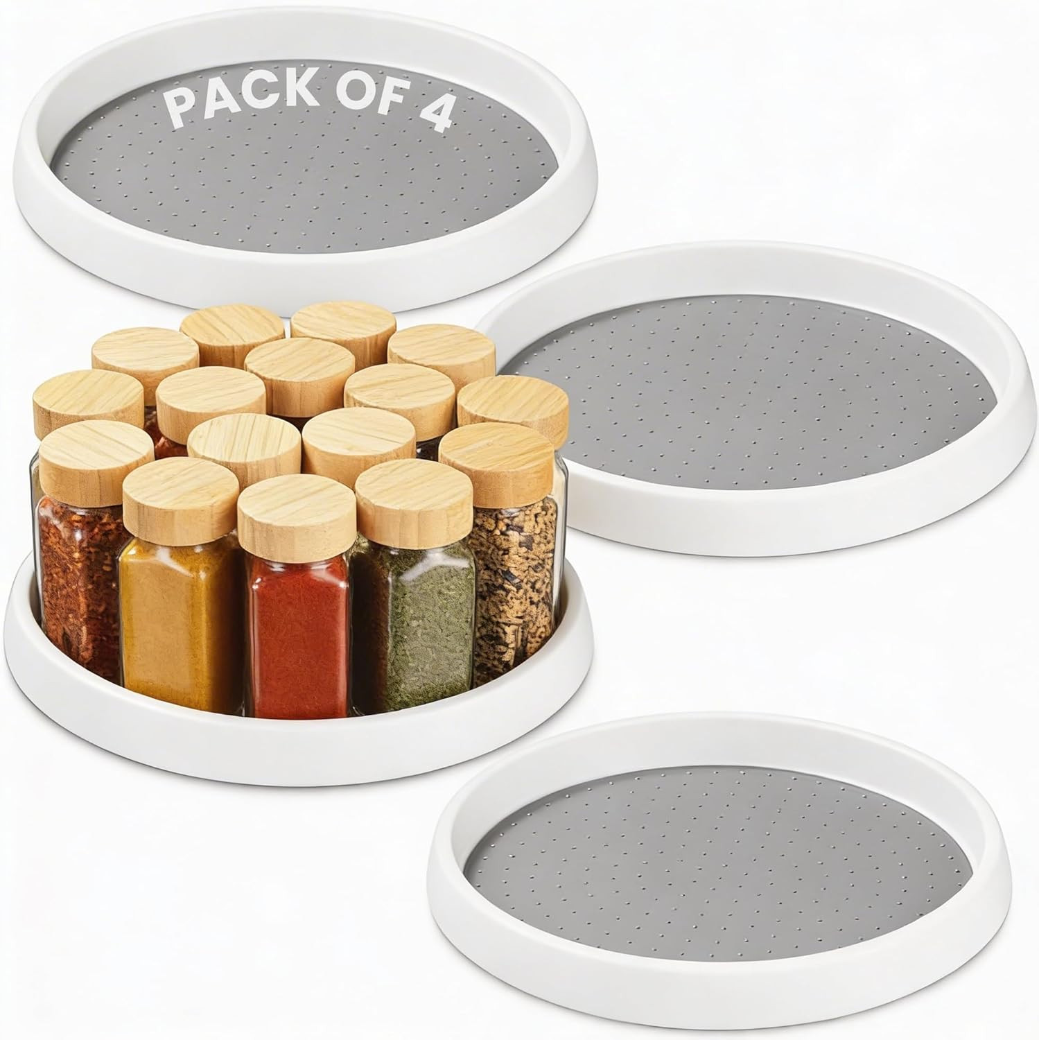 Lazy Susan Organizer Set of 4, 10 Inch Non-Skid Turntable for Cabinet, Pantry, K