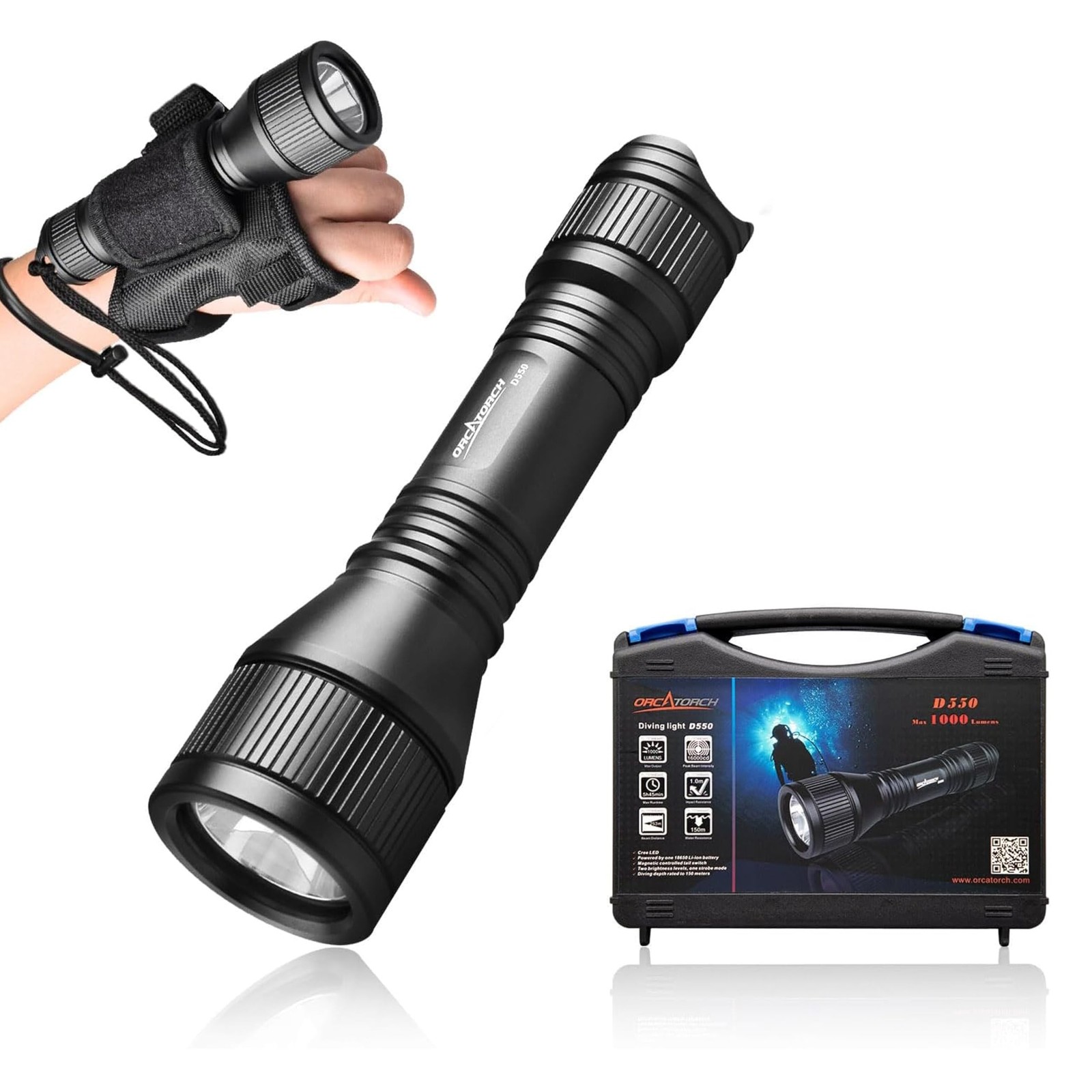 ORCATORCH D550 Dive Light 1000 Lumens Scuba Diving Flashlight 3 Modes IP68 Wa...