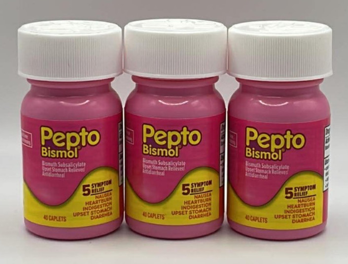 3PK Pepto Bismol 5 Symptom Relief 262 MG ~ 40 Caplets Each ~ EXP 11/26 & 12/26