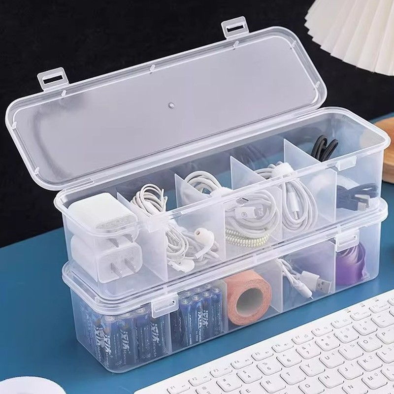 Transparent Cable Storage Box 5 Compartments Organizer With Lid Home Dust-Proof