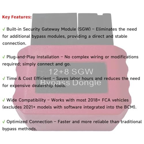 Bypass Dongle 8Pin 12Pin Connector for FCA Security Gateway Module Adapter, Comp