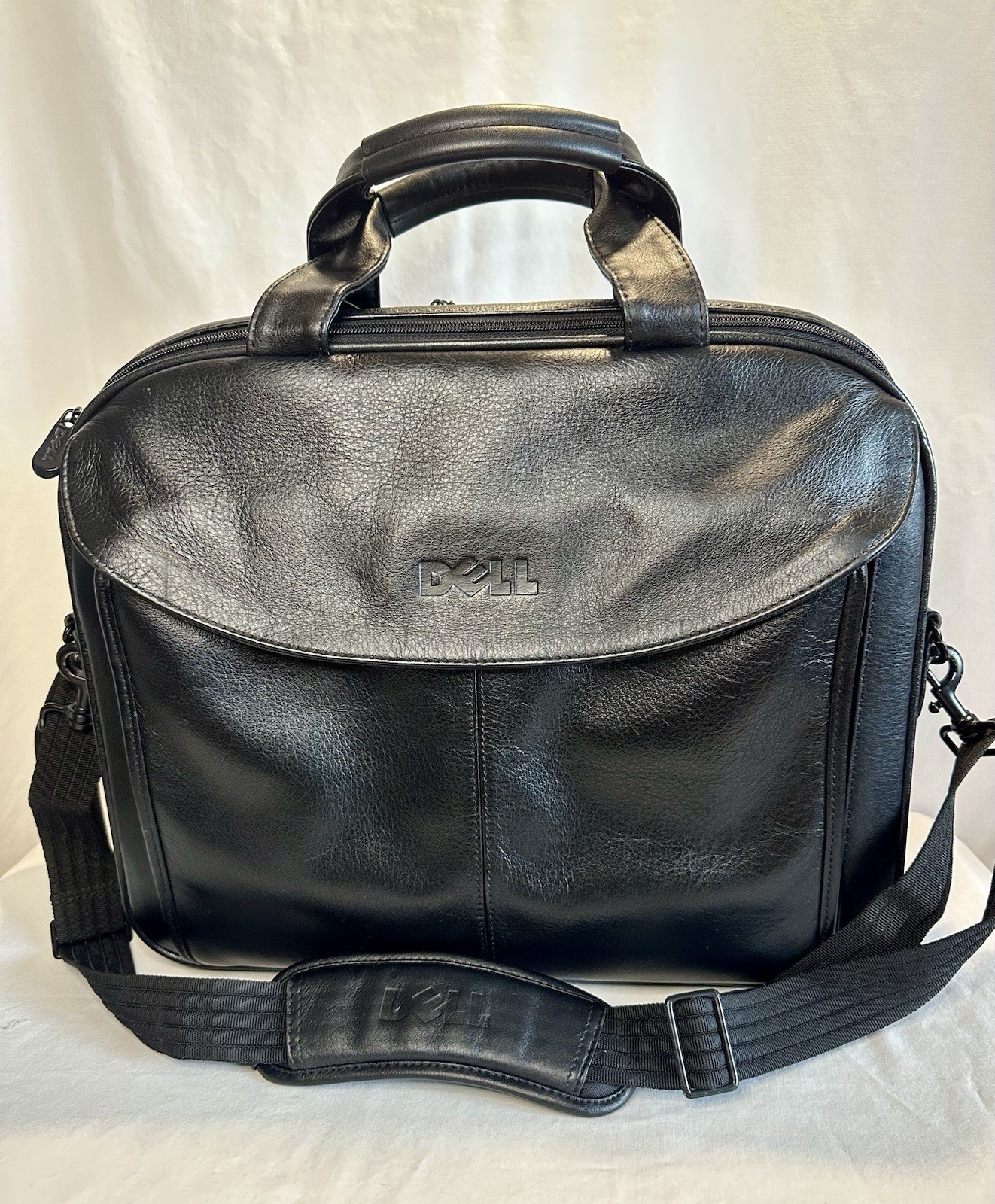 Dell Blk Faux Leather Professional Laptop Briefcase Padded Shoulder Multi Pocket