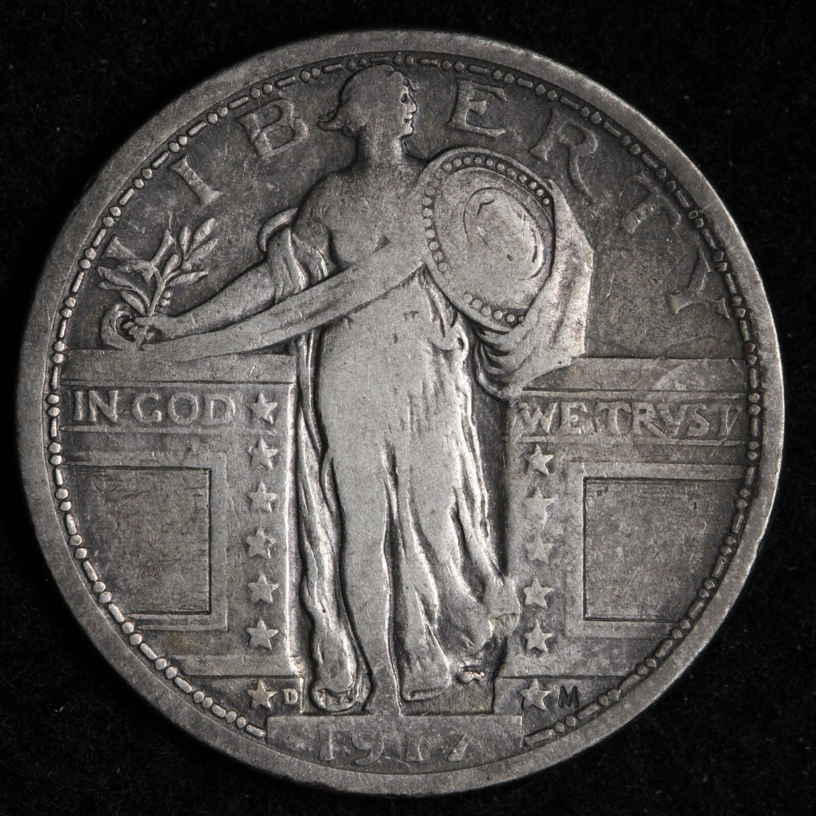 1917-D TYPE 1 Standing Liberty Silver Quarter VF E183 SLA
