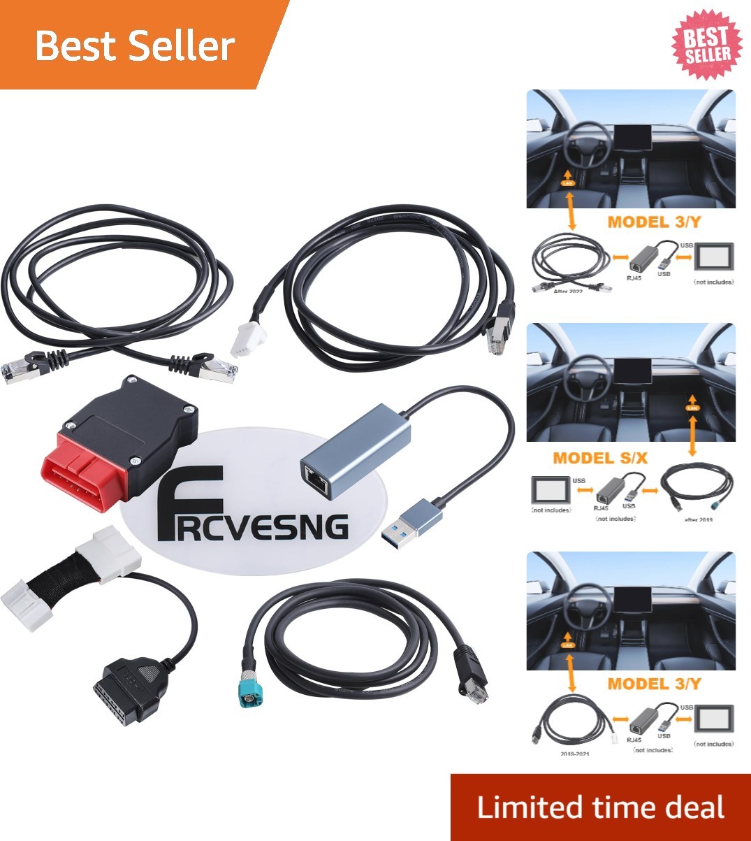 6 Pcs Diagnostic Cables Set for Tesla Model S 3 X Y, USB OBD2 Diagnostic Tools A