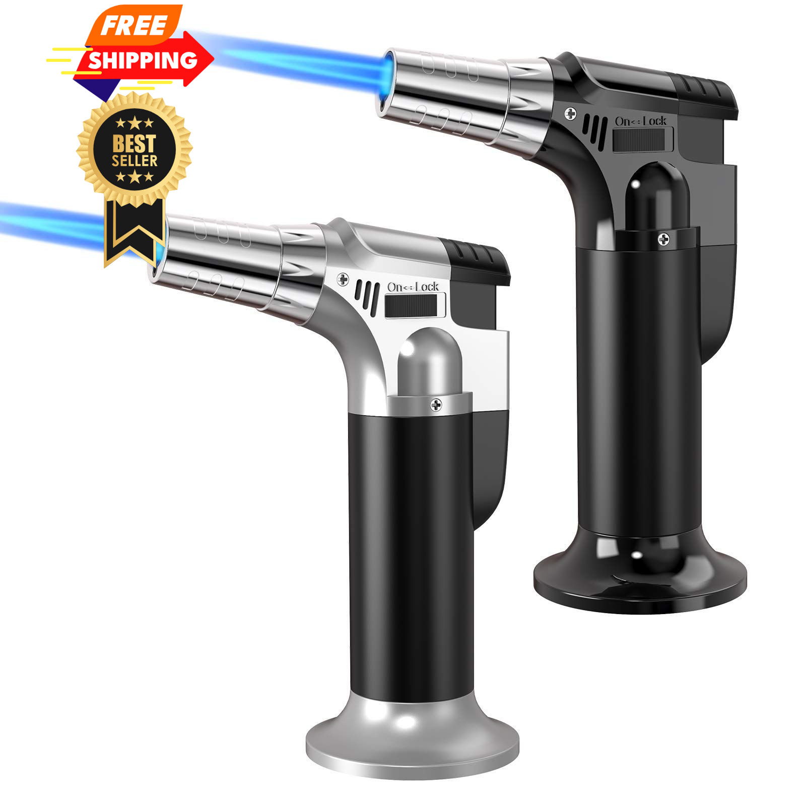 2 Pack Torch, Butane Torch Refillable, KitchenTorch for Cooking Black&silver