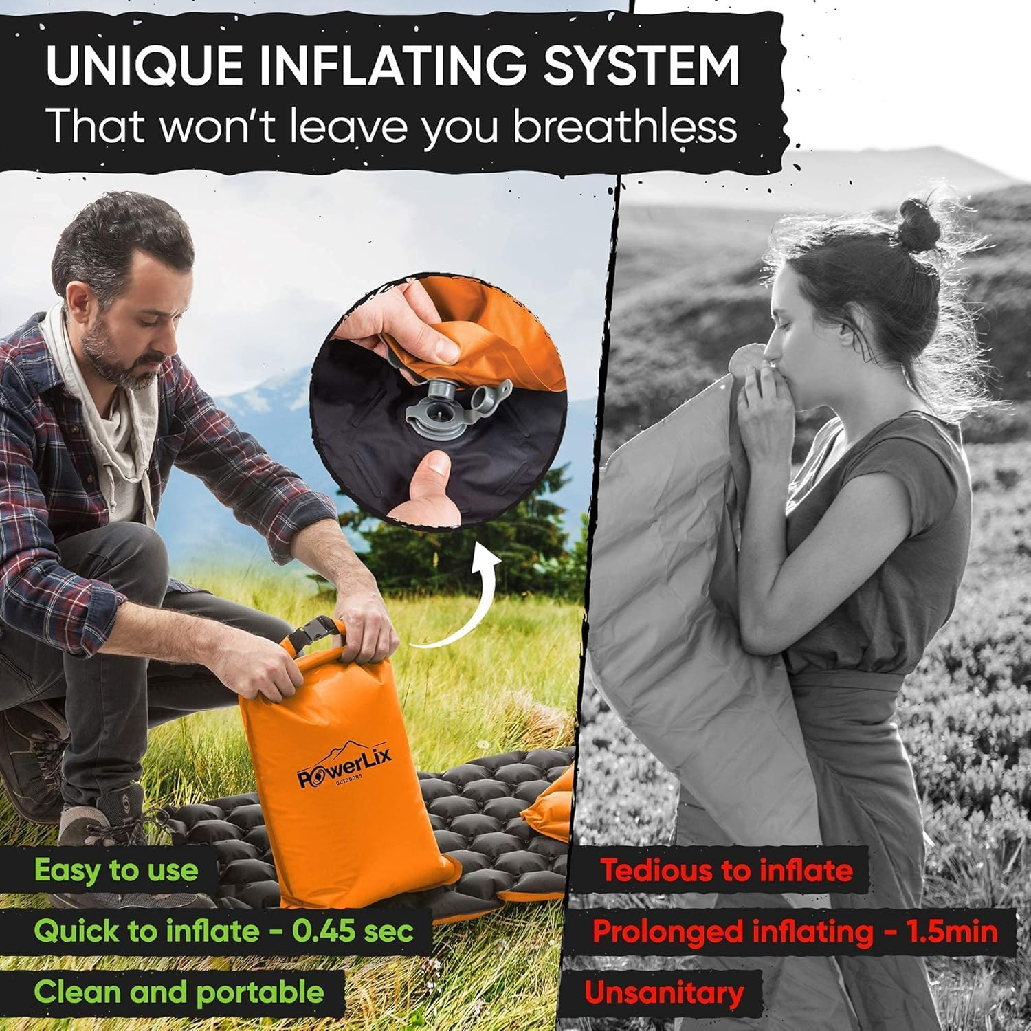 Ultralight Inflatable Camping Sleeping Pad - Camping Mattress for Backpacking, H