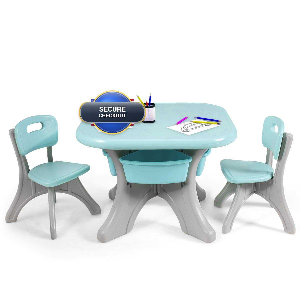 Costzon Kids Table And Chairs 3 Pcs Activity Desk Set W/ 4 Detachable Storage