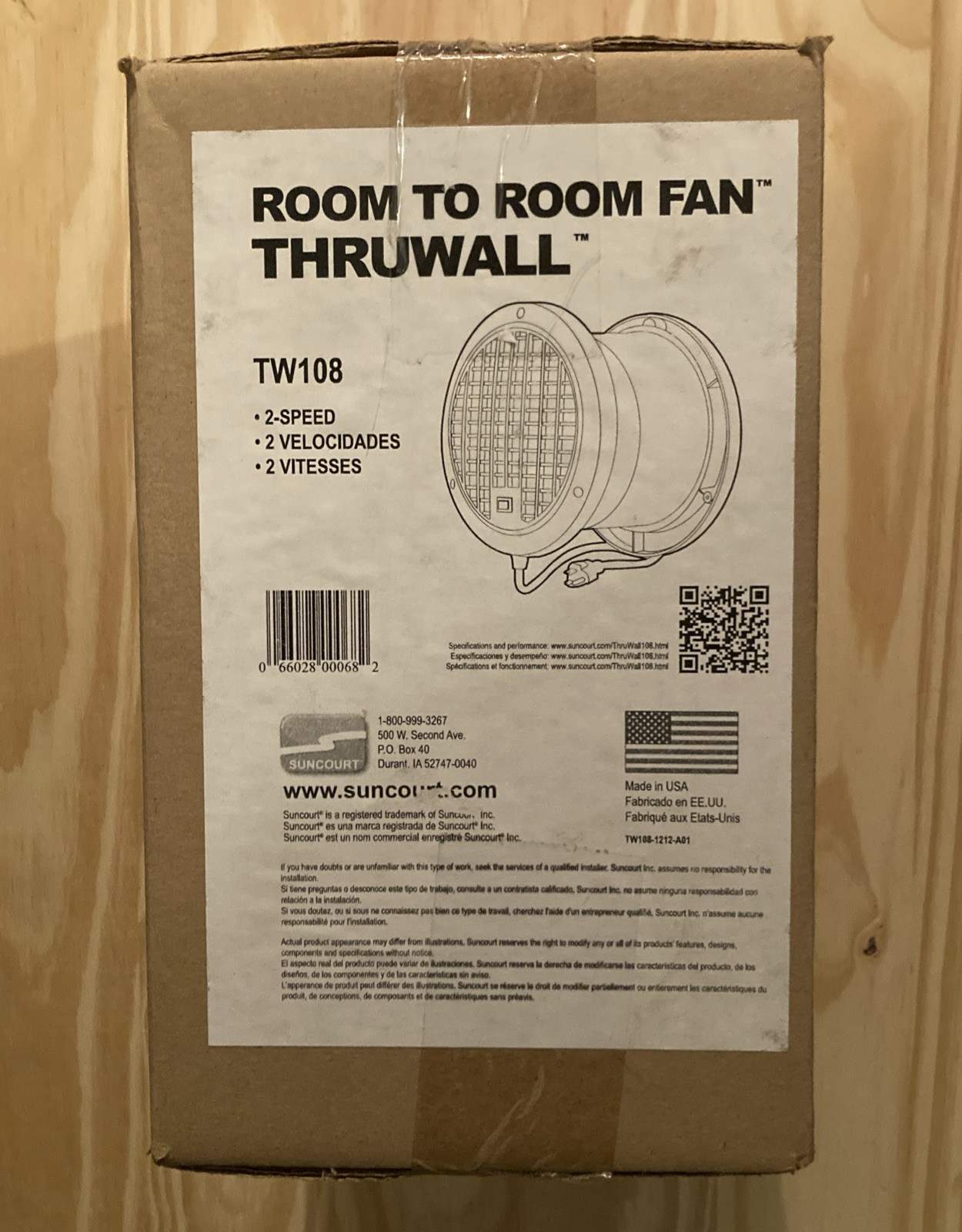 SUNCOURT Fan TW108 THRUWALL Room To Room Fan USA