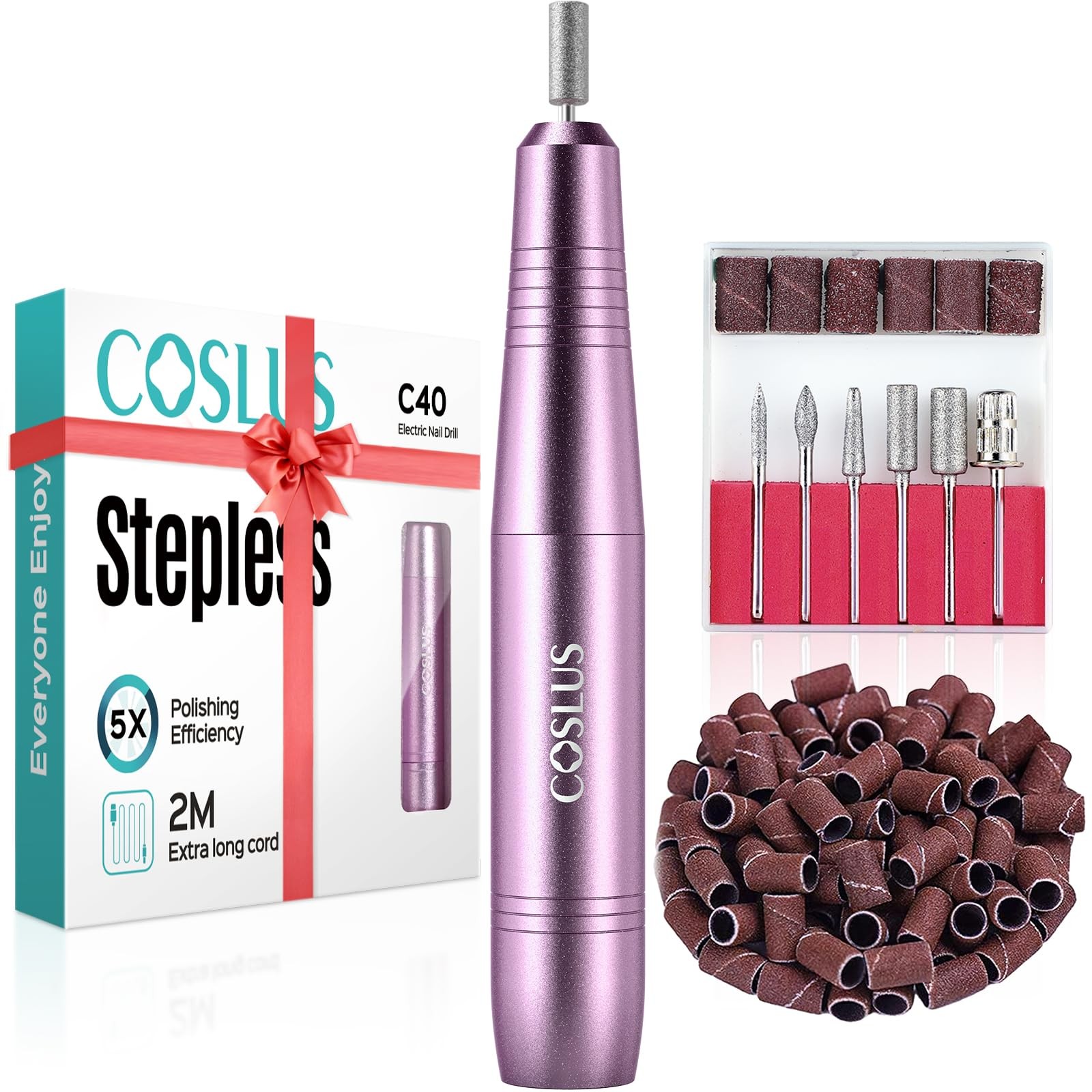 COSLUS Electric Nail Drill File Professional: for Acrylic Gel Dip Dark Purple