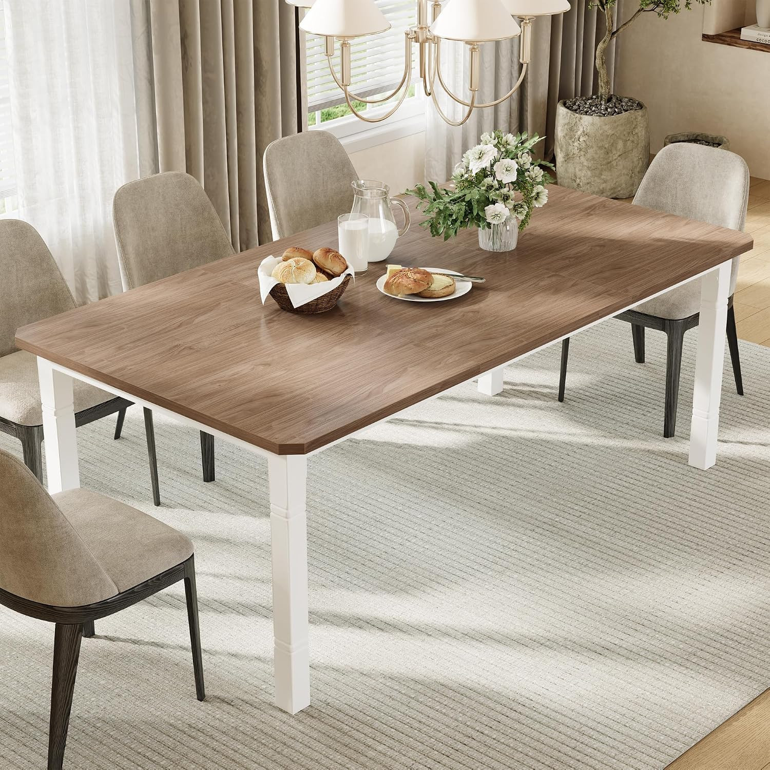 Stylish 79" Wooden Dining Table for 6-8 | Sturdy Metal Frame & White Legs