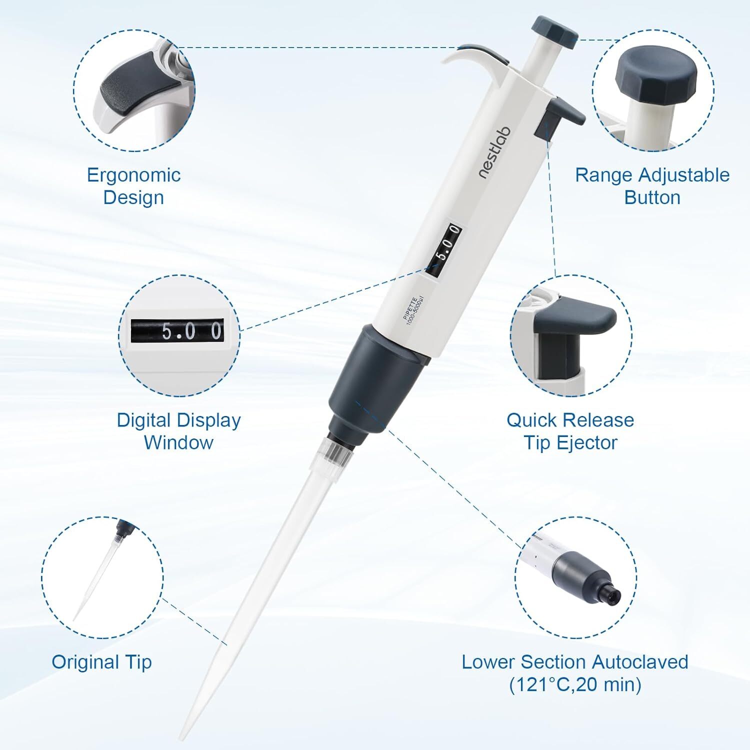 Single Channel Pipettor Adjustable Volume Pipette Micro Pipettes High-Accurate