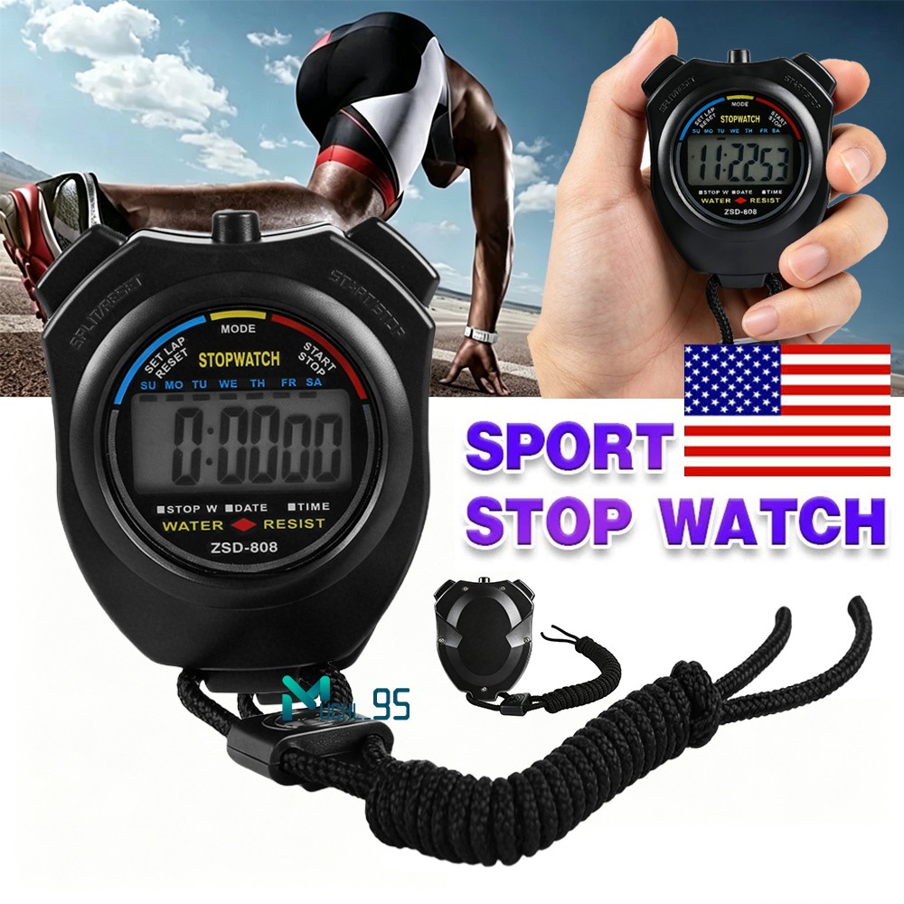 2PCS SET Digital Stopwatch Sports Counter Chronograph Date Timer Odometer Watch