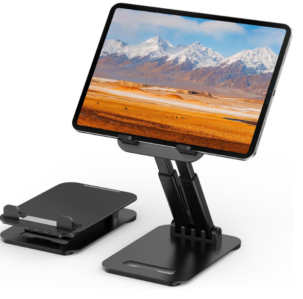 Foldable Tablet Stand for Desk – Portable iPad Holder Adjustable Monitor Stand