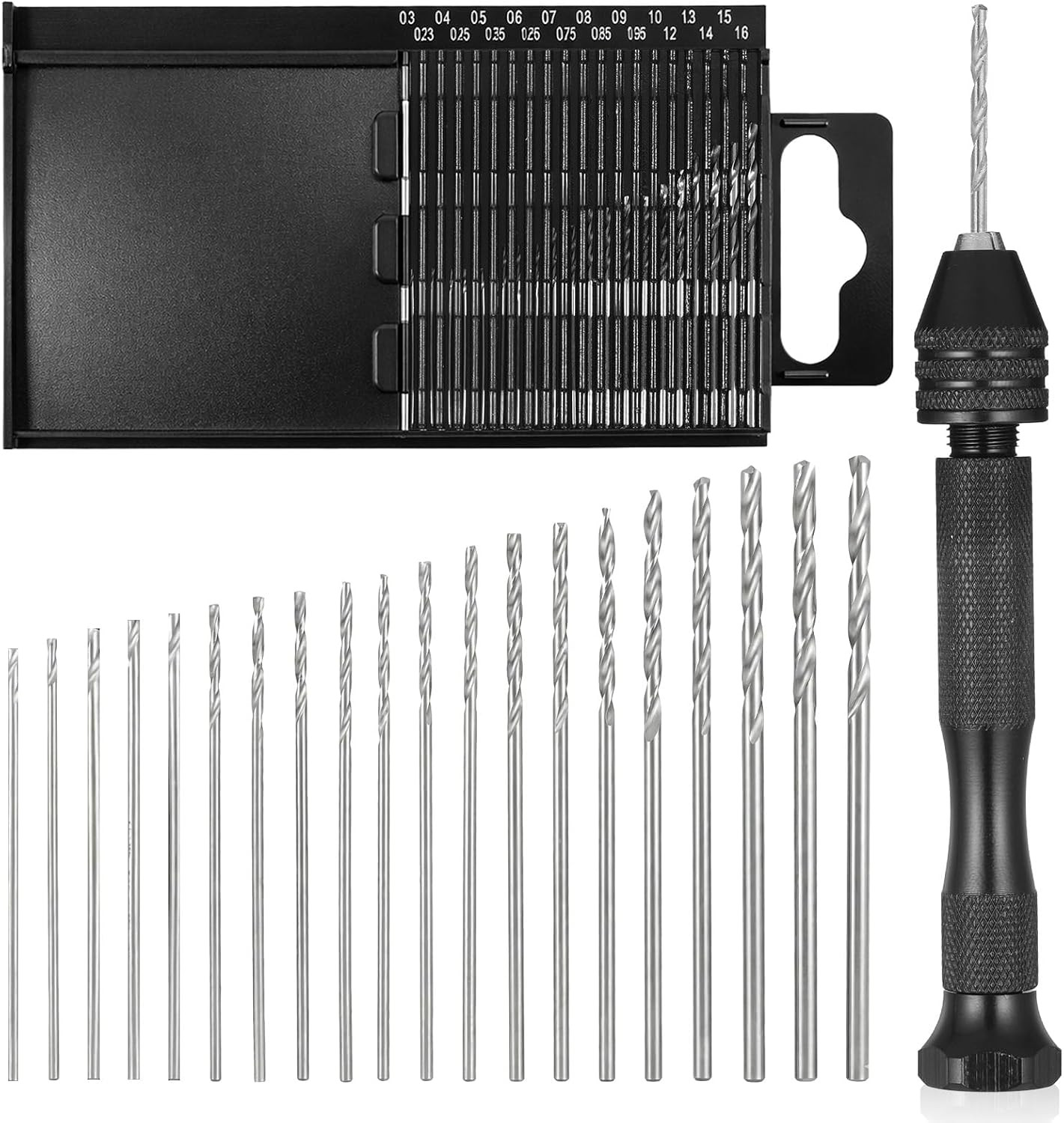 21PCS Metric Mini Micro Drill Bit Set, Carburetor Jet Drill Bits 0.3-1.6 mm Pin