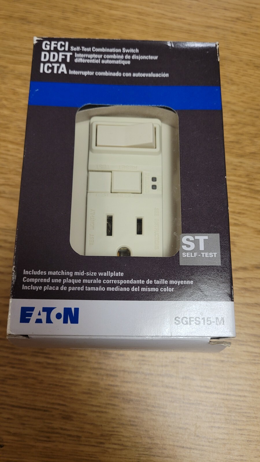 NEW IN BOX almond  Eaton GFCI Self-Test SGFS15-M