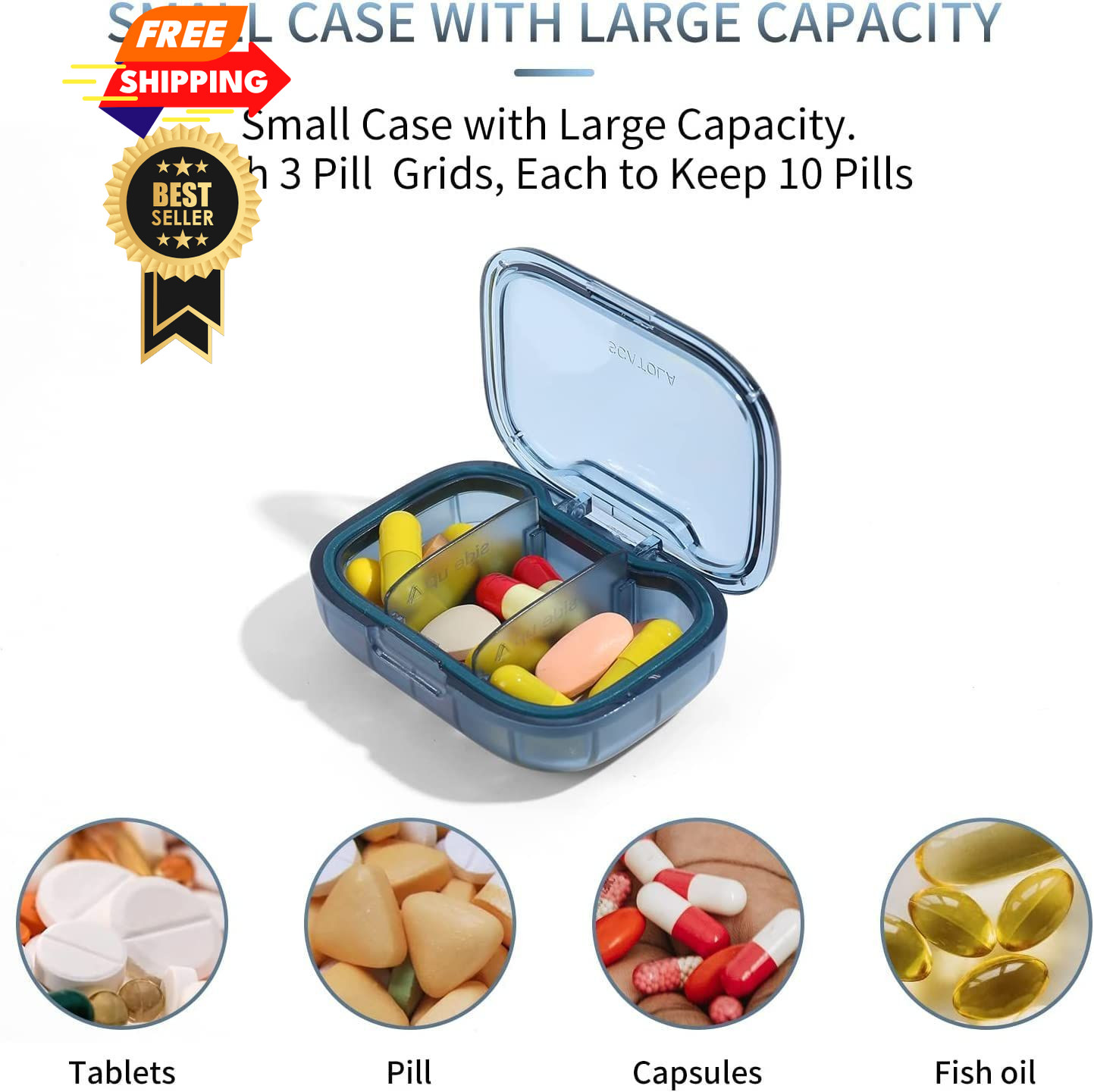3 Pack 3 Compartment Pill Box, Moisture Proof 3 3 Compartments