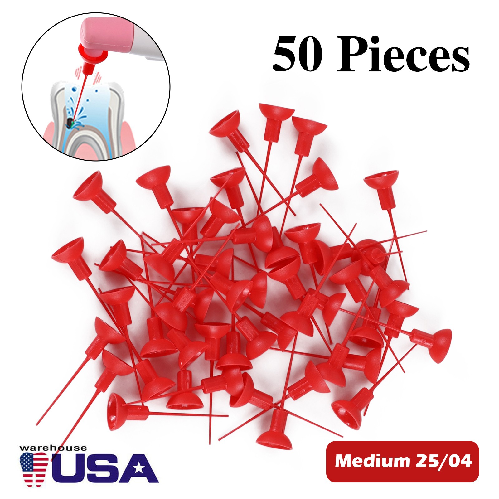 50Pcs Dental Activator Tips Ultra Sonic Activator Irrigator Needle Tip MediumRed