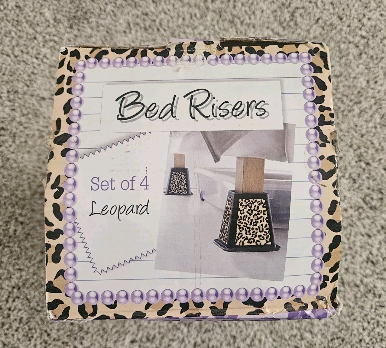 Bed Risers LEOPARD Storage Organization Durable LEOPARD 4-Pack 6 Inch Bed Risers