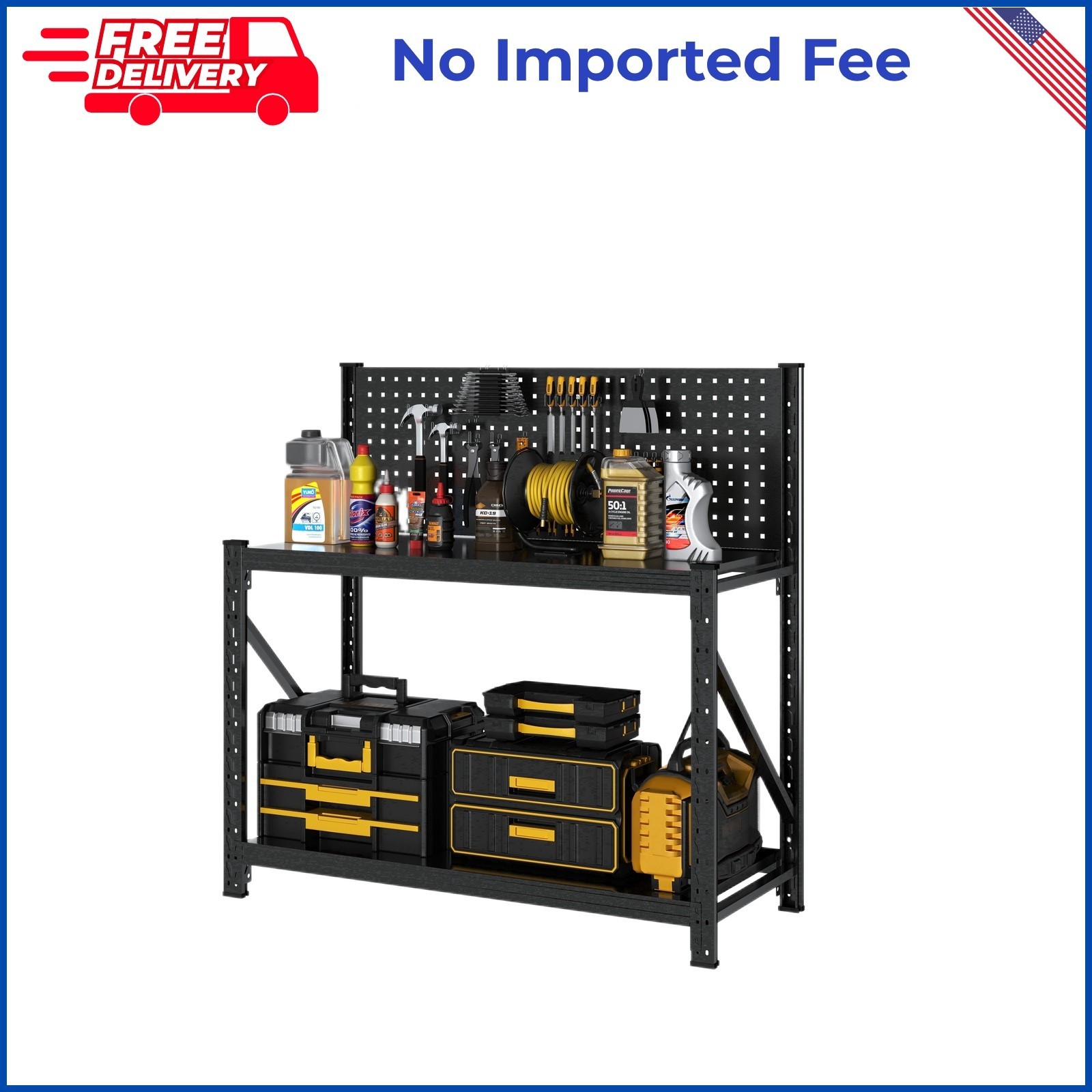 Work Bench with Pegboard,Heavy Duty 3000Lbs Capacity Workbench Adjustable Shelve