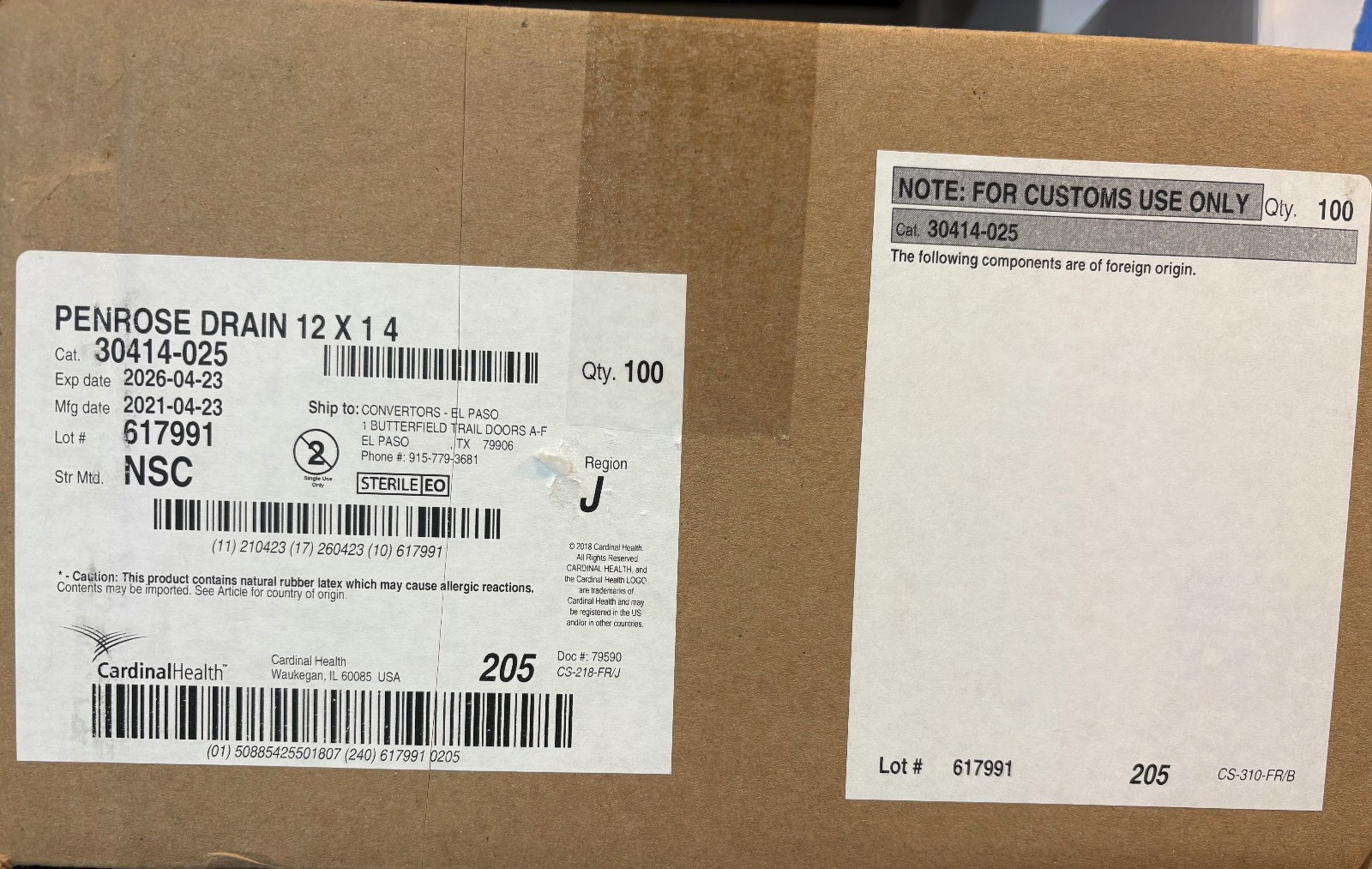 Case of **100** Cardinal Health 30414-025 Penrose tubing Drain 12" x 1/4"