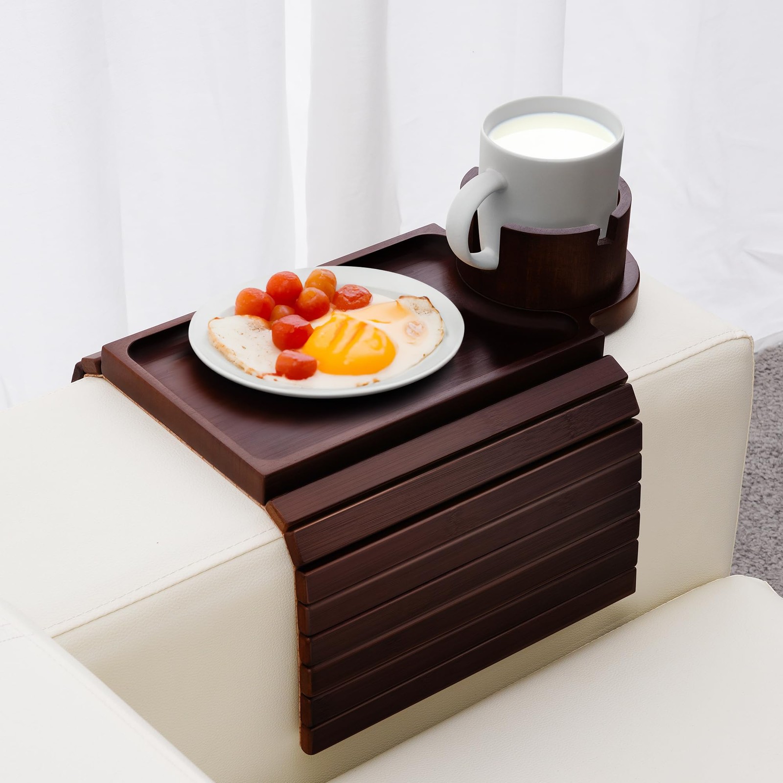 Couch Cup Holder Tray, 3 in 1 Large Couch Arm Table,Bamboo Sofa Clip on Tray ...