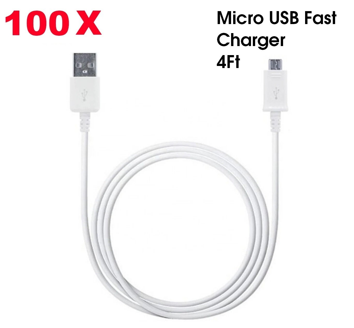 100X 4ft Wholesale Lot Micro USB Charger Fast Charging Cable Cord For Android LG