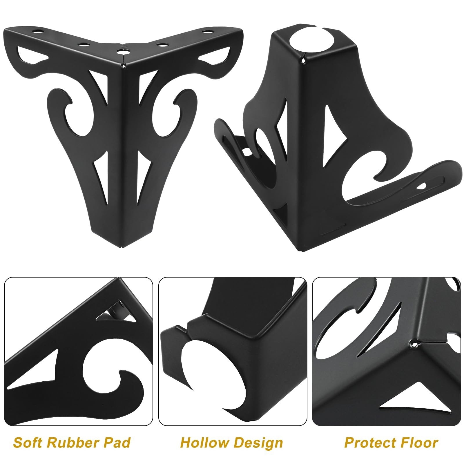 Piutouyar 4 Inch Hollow Out Furniture Legs Set of 4, Black 4 inch,