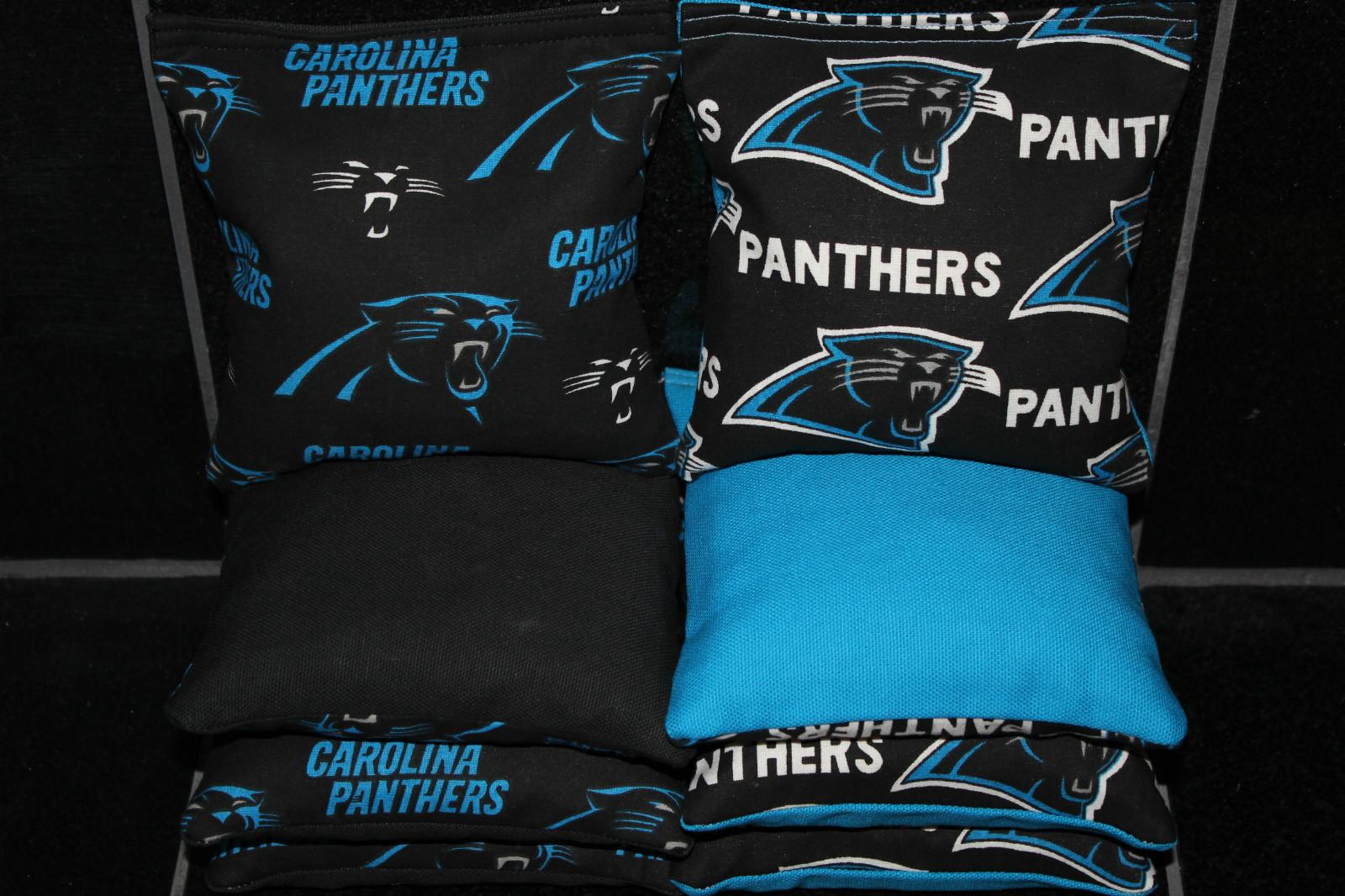 CAROLINA PANTHERS 8 CORNHOLE BEAN BAGS BAGGO GAME Top Quality Handmade! NEW!