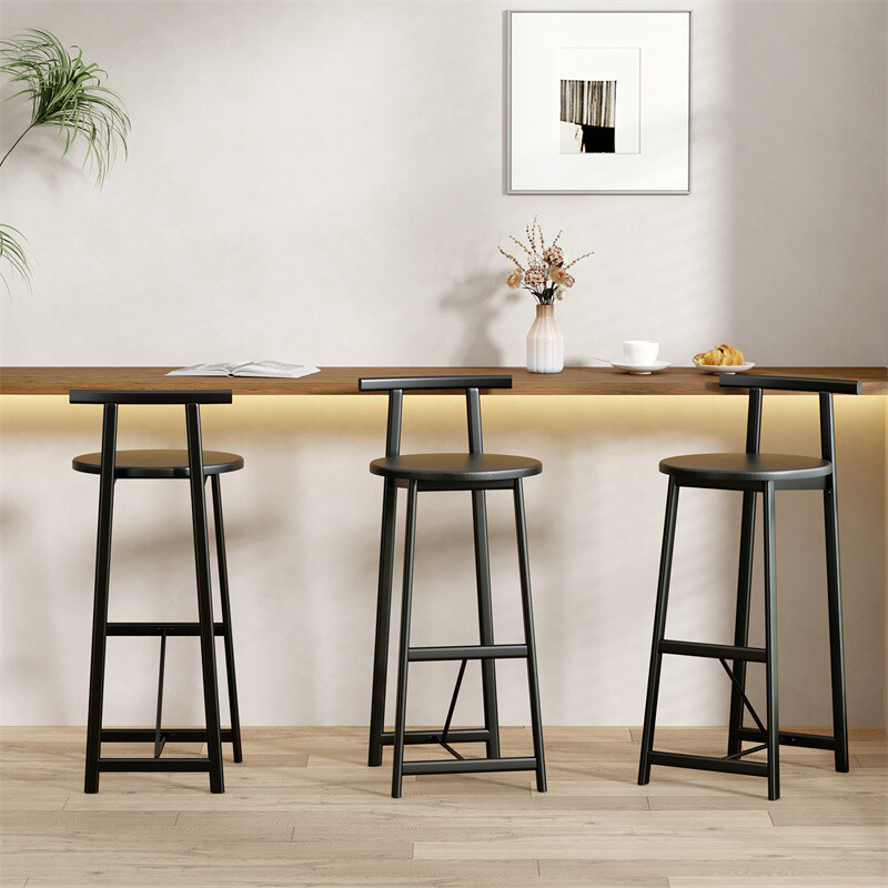 Bar Stool Set of 3 Counter Height Barstools with Back Armless Dining Chairs