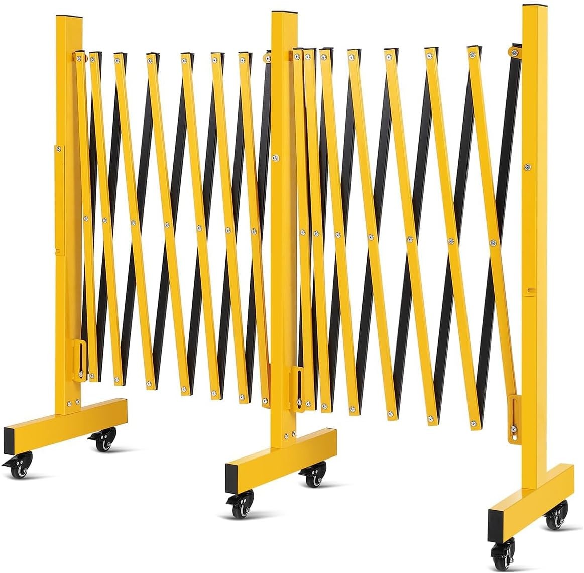 16FT Folding Security Gate Metal Expandable Mobile Barricade Gate with Wheels