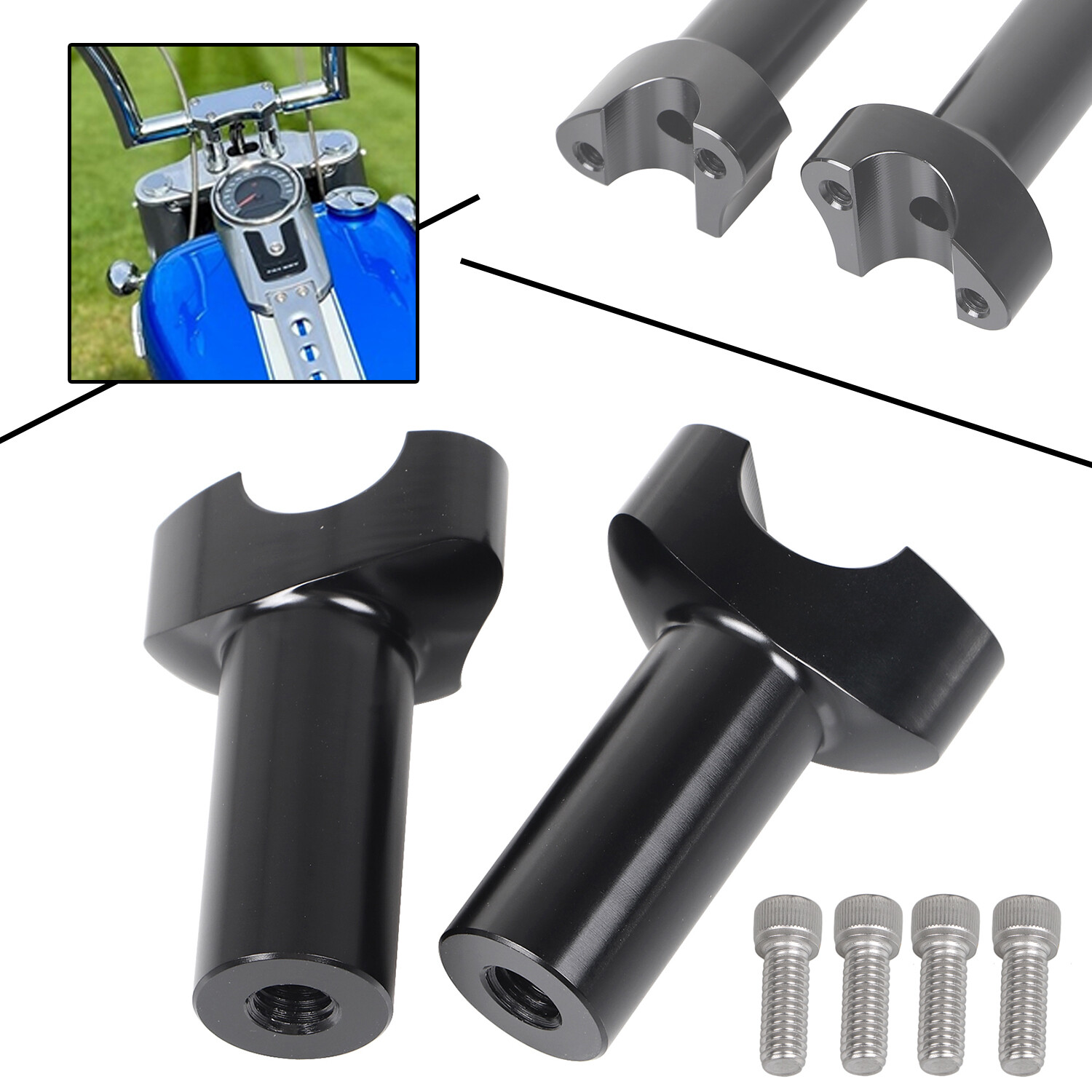 Black 3.5" Tall Handlebar Risers For Harley Dyna Fat Boy Softail Sportster XL