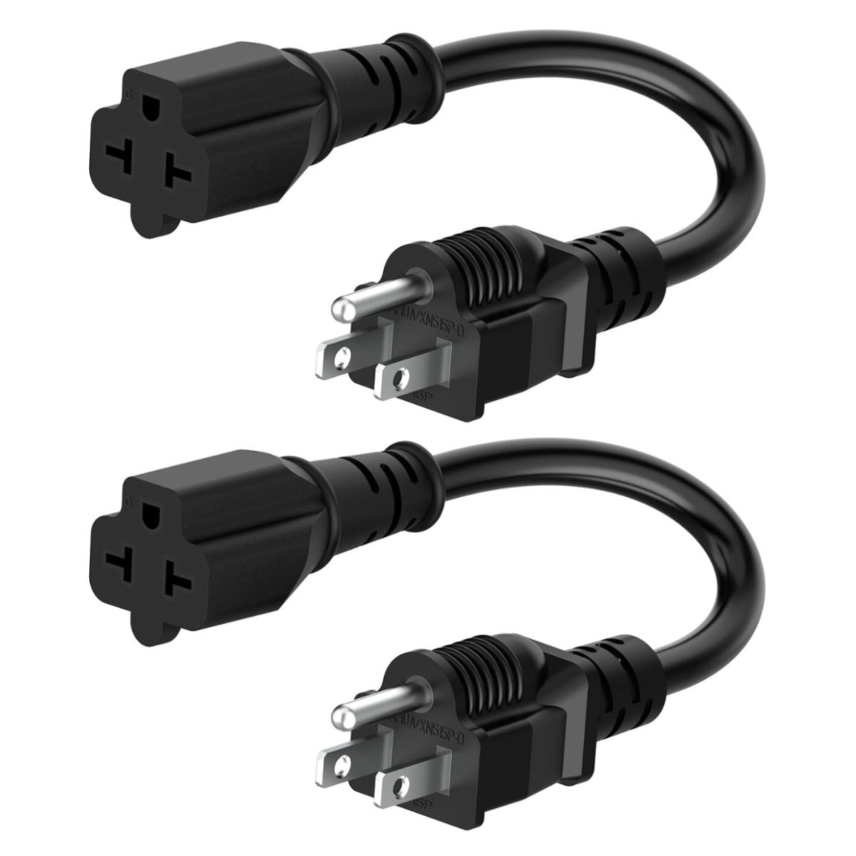2pack 1feet 15 Amp To 20 Amp Plug Adapter 12awg Nema 515p To 515r/20r515p To 6