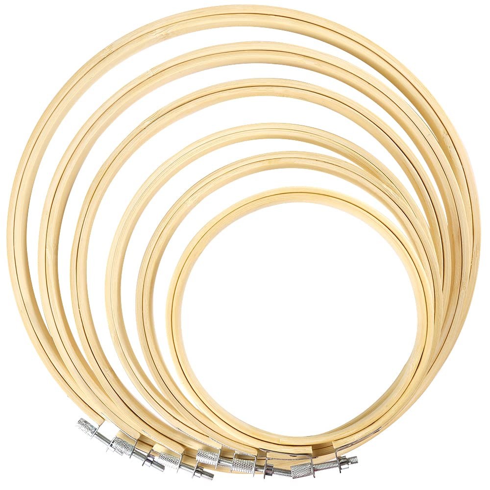 Caydo 6 Pieces Embroidery Hoop Set Circle Cross Stitch Ring 4 Bamboo