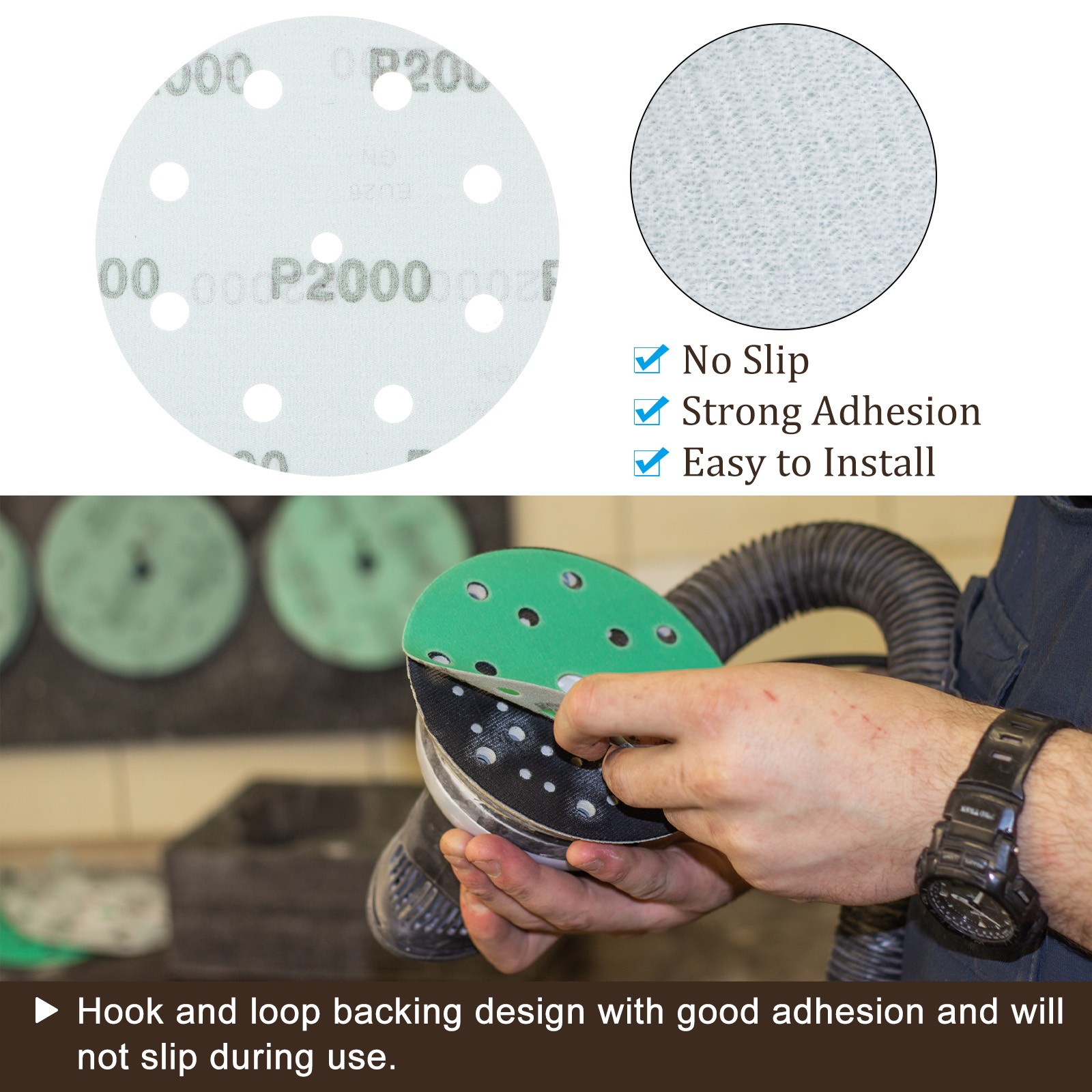25pcs Sanding Discs 5 Inch 9-Hole 2000 Grit Hook & Loop Discs