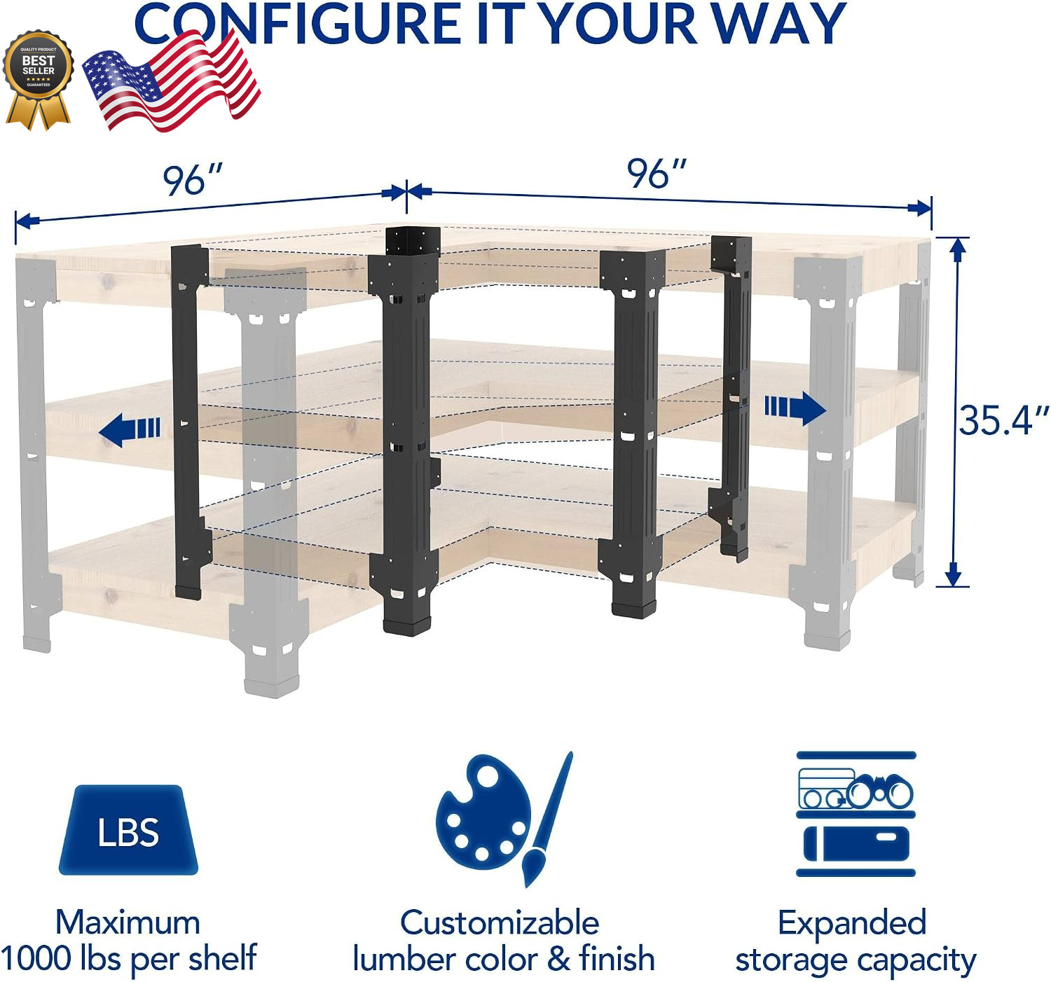 Universal Steel Workbench Kit 5 Legs L Shaped Heavy Duty Work Bench Garage