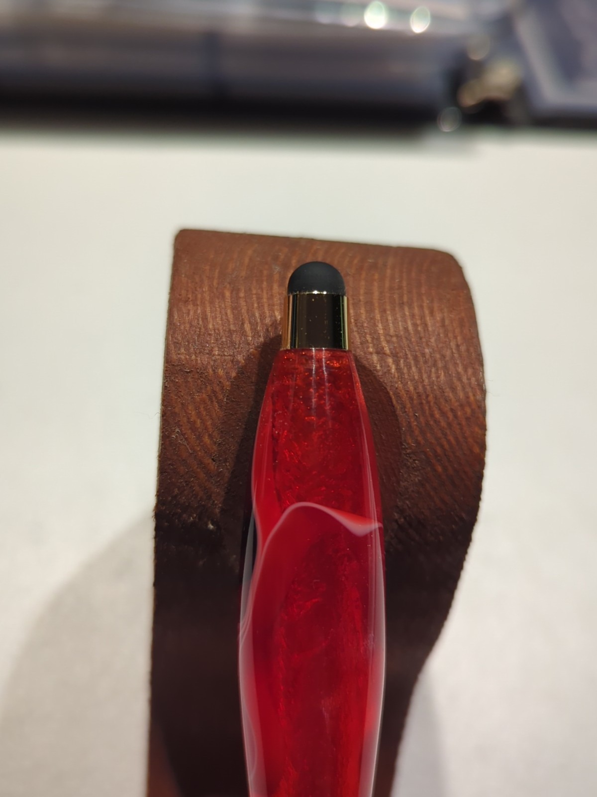Handmade Acrylic Stylus Red With Gold Trim