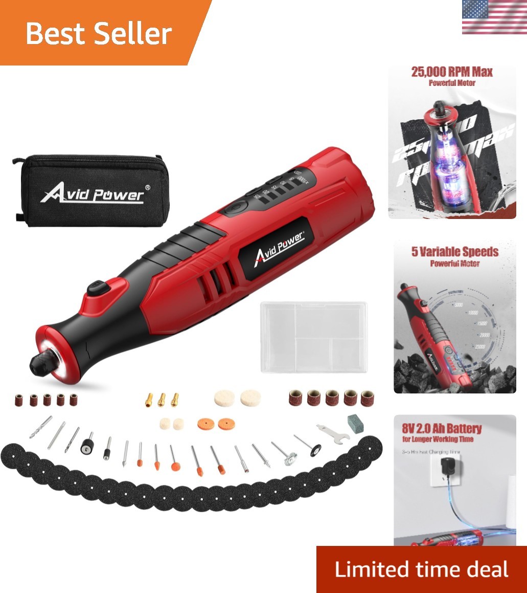 Compact Cordless Rotary Tool with 5 Speeds & LED Lights - Ideal for DIY Projects