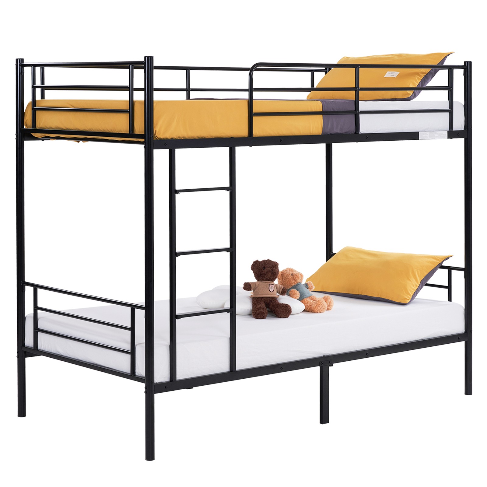 Modern Heavy Duty Metal Twin Over Twin Bunk Beds Frame Ladder Kids Bed Bedroom