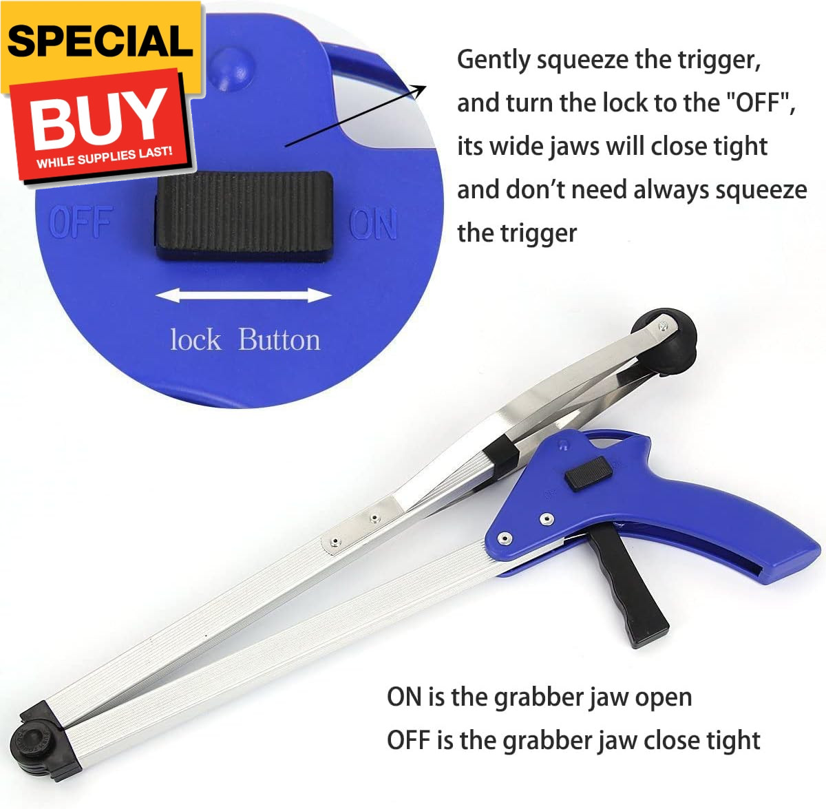 Reacher Grabber 32 Inch Extra Long Folding Reaching Claw Heavy Duty Mobility Aid