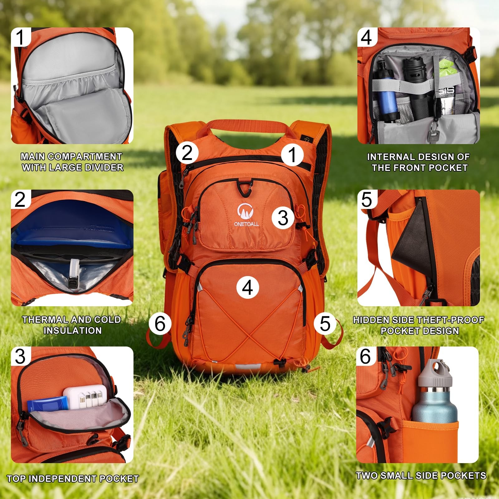 Hydration Backpack 22L, Hiking Backpack with 2L Leakproof Bladder, Sewn-in Ra...