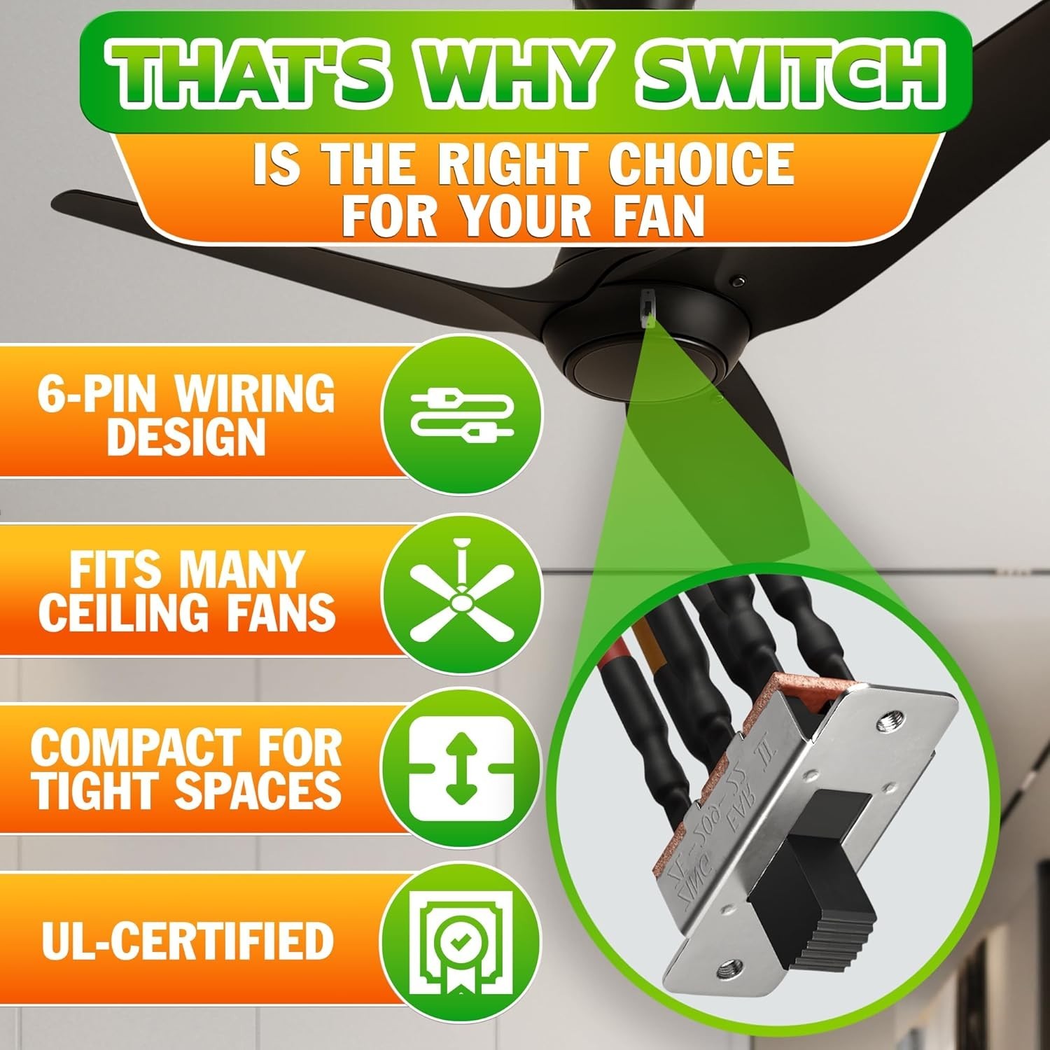 Quality 6-Pin Ceiling Fan Reverse Switch - Easy Forward/Reverse Control