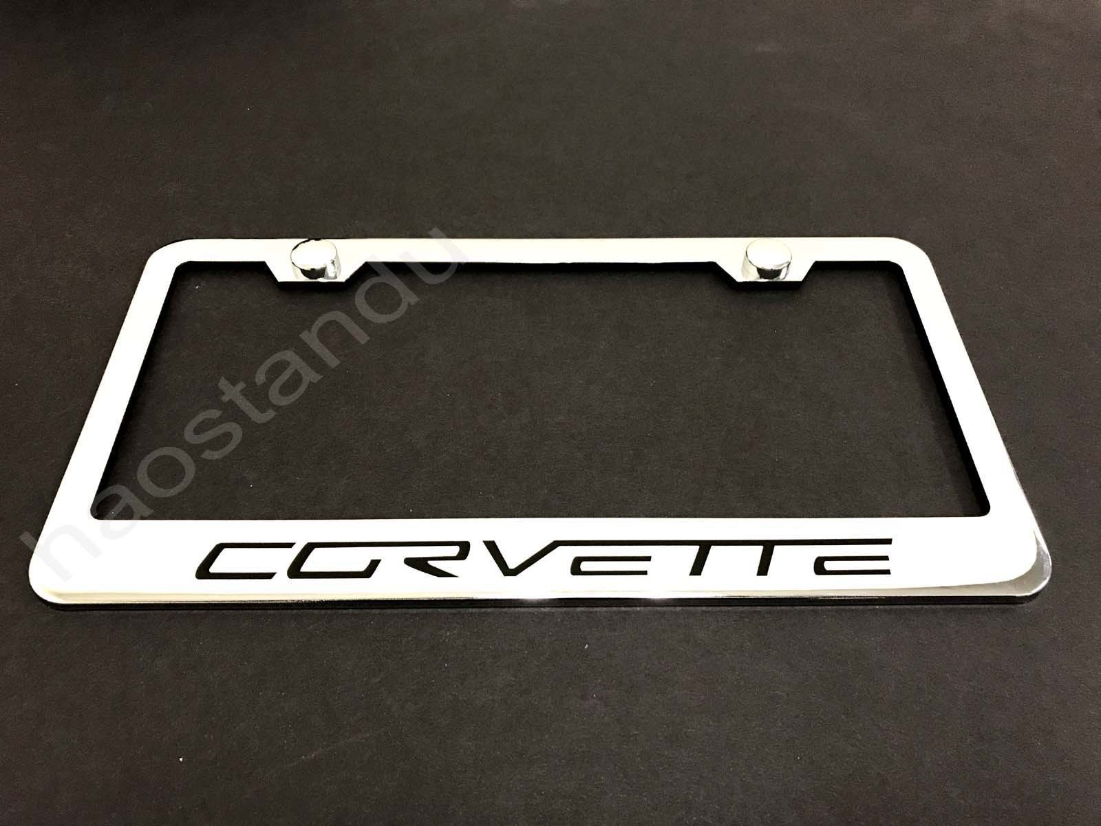 1xCORVETTE STAINLESS STEEL LICENSE PLATE FRAME + Screw Caps