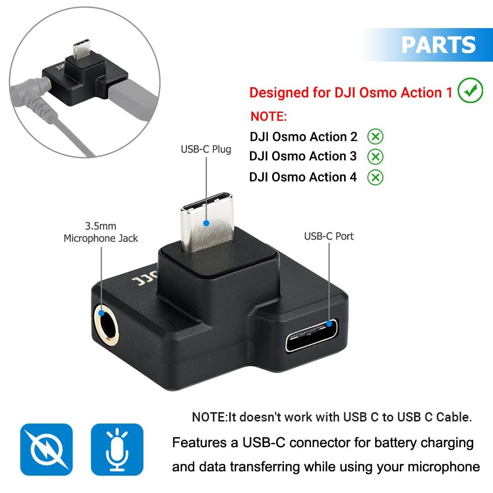 3.5mm Audio Mic USB-C Adapter for DJI Osmo Action 1 Camera Microphone Connector