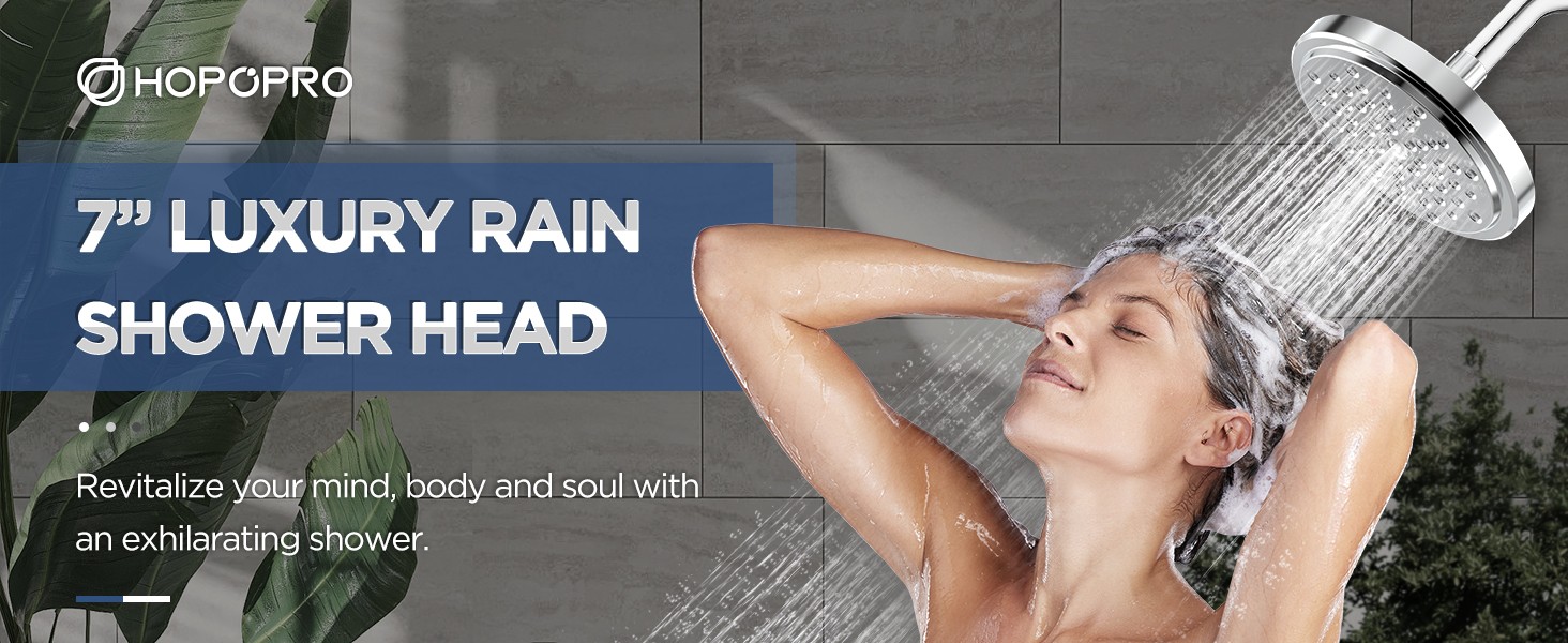 High Flow Shower Head - High Pressure Rain - 7 Inch Rainfall Spray Showerhead -
